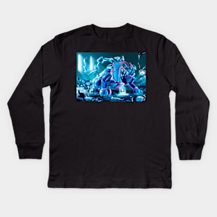 Bulldog Mecha warrior in a battle with bot boss Kids Long Sleeve T-Shirt